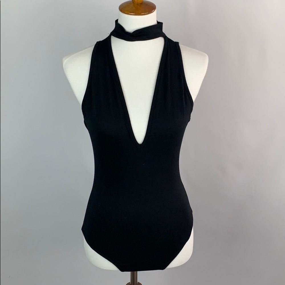 Low Cut Neck Black Choker Bodysuit